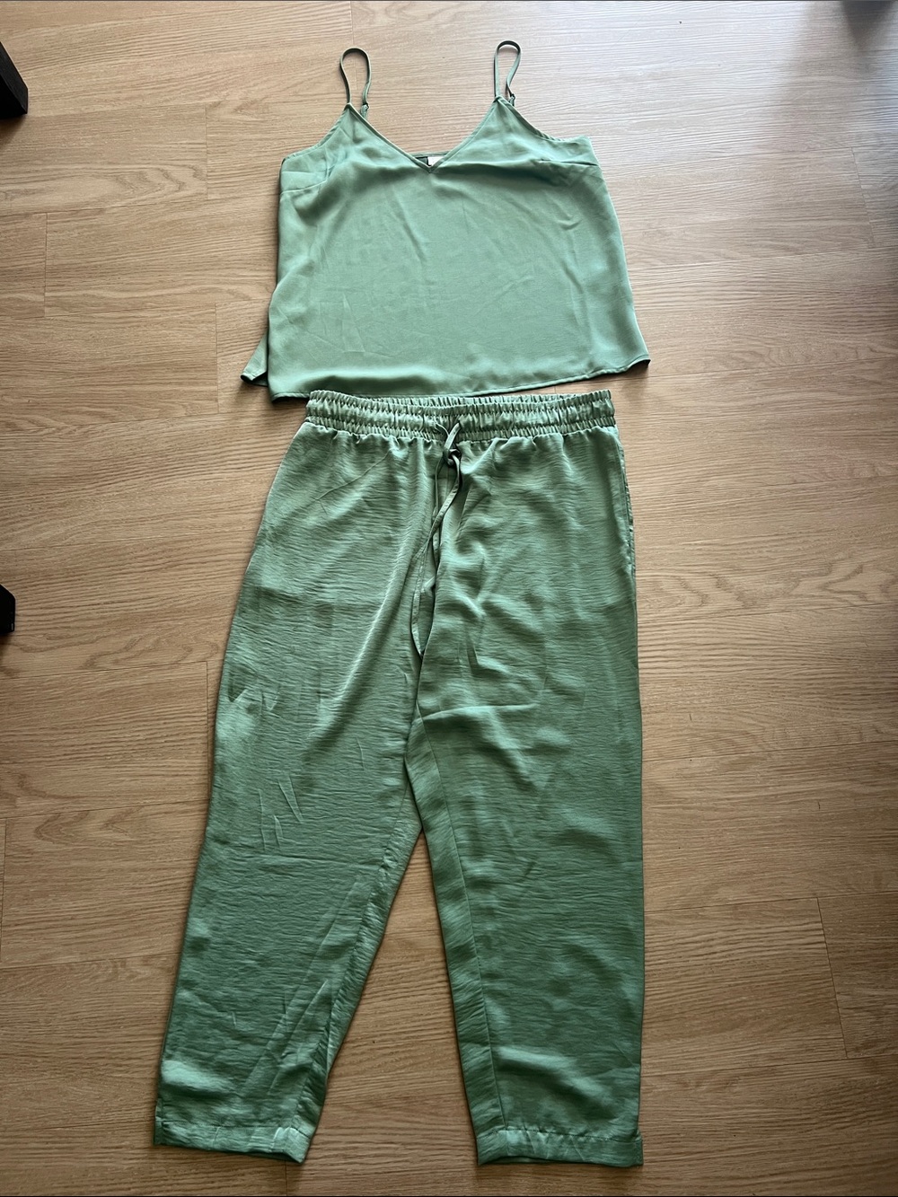 A New Day Women's Two-Piece Satin Sleep Set - Sage Green